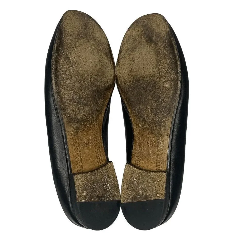 Gucci Jordaan Horsebit Loafers EU 36 US 6 Black Leather Flat Slip On Shoes